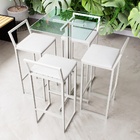 Conjunto Mesa Alta Bar Bistrô Quadrada Vidro 4 Banquetas Conf