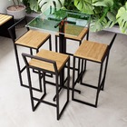 Conjunto Mesa Alta Bar Bistrô Quadrada Vidro 4 Banquetas Pinu