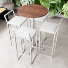 Conjunto Mesa Alta Bar Bistrô Redonda Imbuia 4 Banquetas Conf