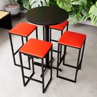 Conjunto Mesa Alta Bar Bistrô Redonda Preta 4 Bancos Estofado