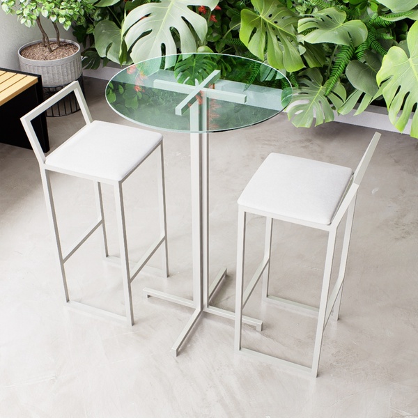 Conjunto Mesa Alta Bar Bistrô Redonda Vidro 2 Banquetas Confo