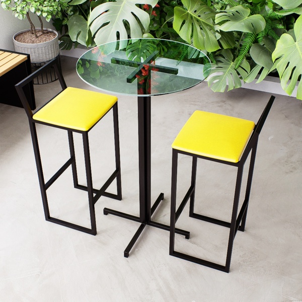 Conjunto Mesa Alta Bar Bistrô Redonda Vidro 2 Banquetas Confo