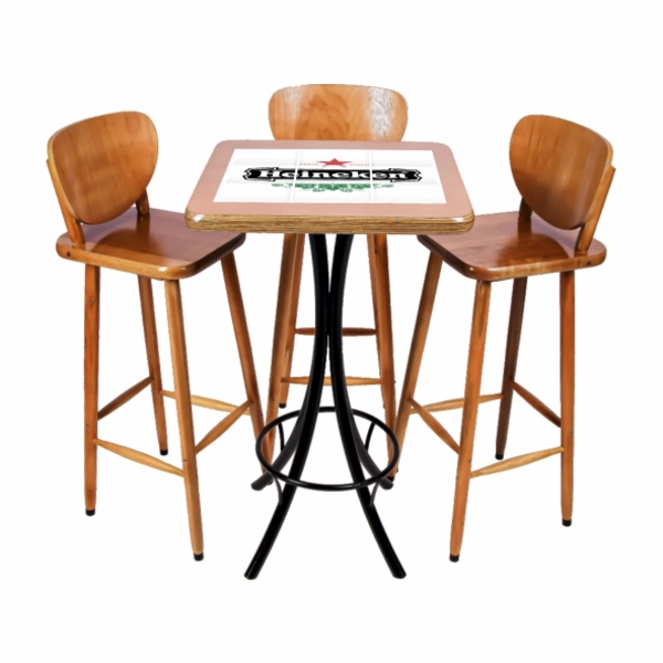 Conjunto Mesa Alta Bar Quadrada Personalizado Cerveja Com 3 B