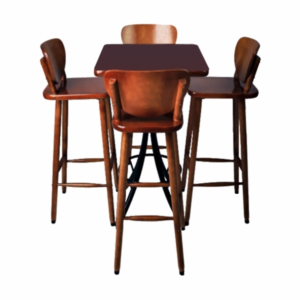 Conjunto Mesa Alta Bar Quadrada Tampo Em Madeira Com 4 Banque