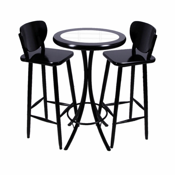 Conjunto Mesa Alta Bar Redonda Azulejo Branco Com 2 Banquetas