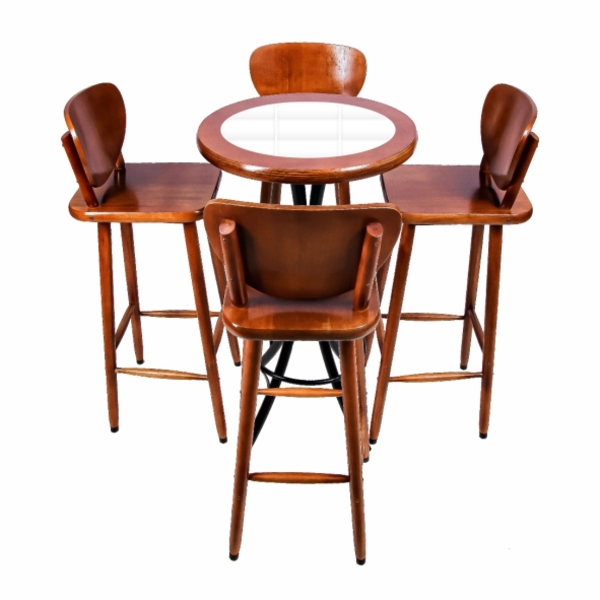 Conjunto Mesa Alta Bar Redonda Azulejo Branco Com 4 Banquetas