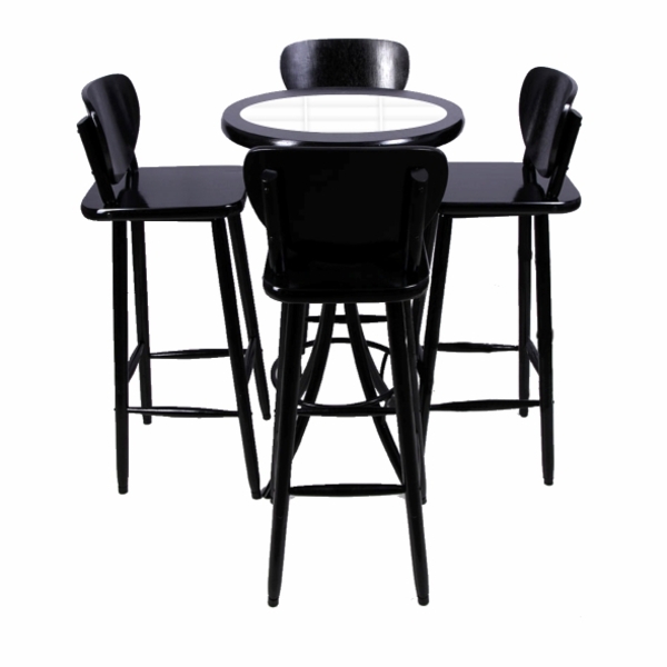 Conjunto Mesa Alta Bar Redonda Azulejo Branco Com 4 Banquetas