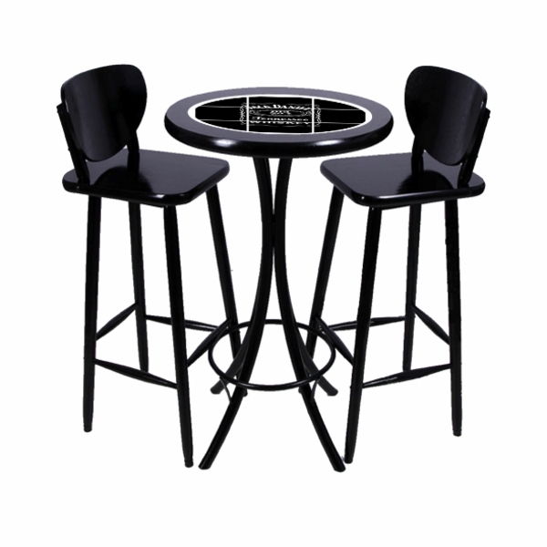 Conjunto Mesa Alta Bar Redonda Jack Daniels Com 2 Banquetas D