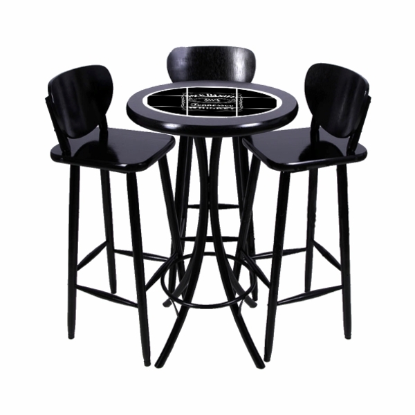 Conjunto Mesa Alta Bar Redonda Jack Daniels Com 3 Banquetas D