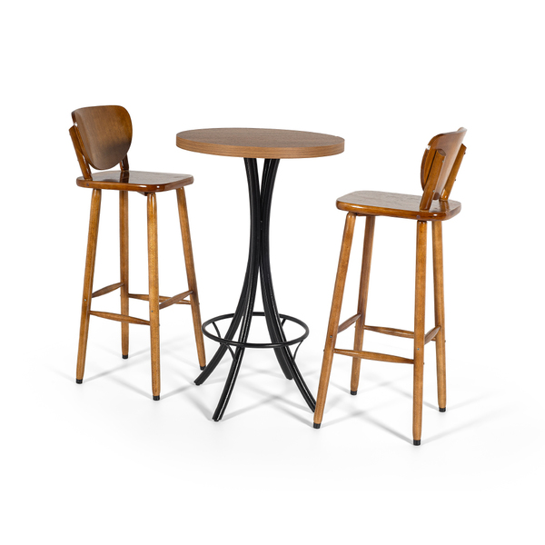 Conjunto Mesa Alta Bar Redonda Tampo Em Mdf Noronha Com 2 Ban