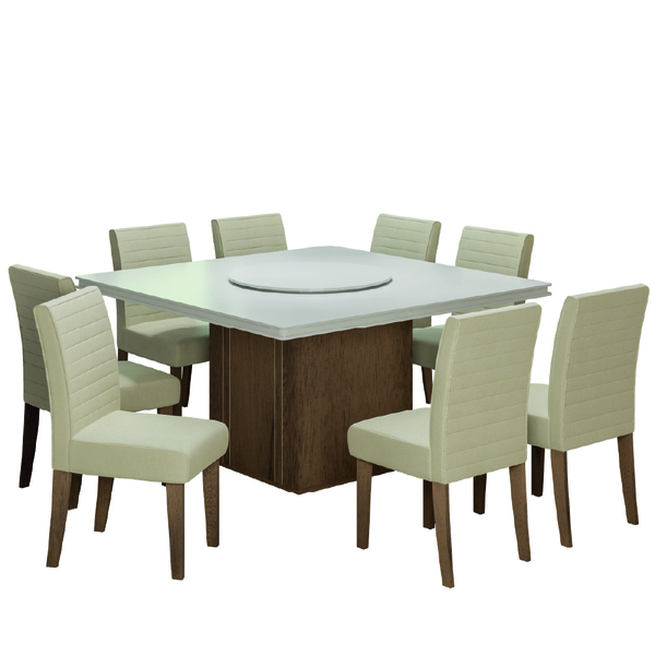 Conjunto Mesa Amsterdã Com Tampo Giratório 8 Cadeiras Cedro