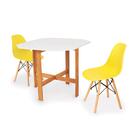 Conjunto Mesa Aparador Branca + 2 Cadeiras Eiffel - Amarela