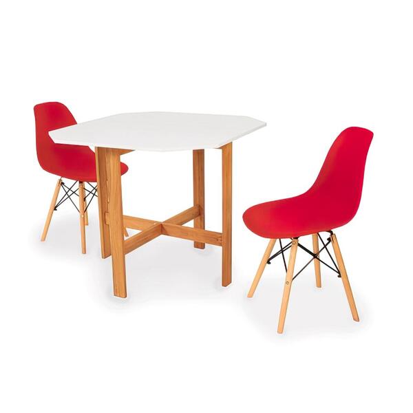 Conjunto Mesa Aparador Branca + 2 Cadeiras Eiffel - Vermelha