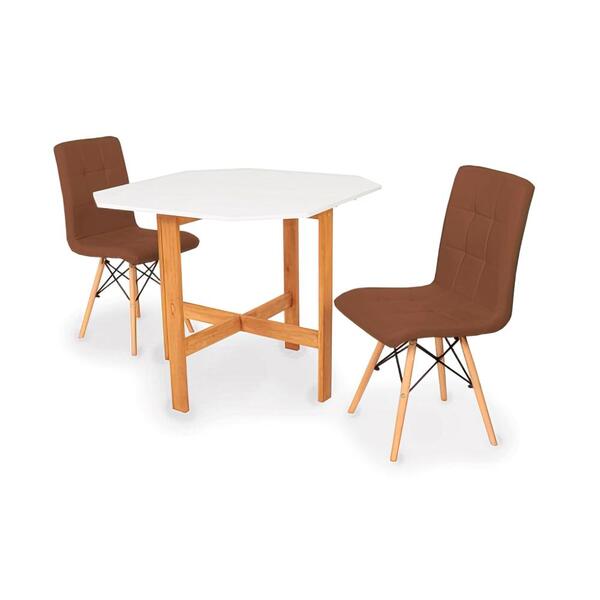 Conjunto Mesa Aparador Branca + 2 Cadeiras Gomos - Marrom
