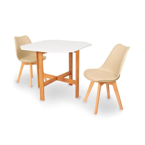 Conjunto Mesa Aparador Branca + 2 Cadeiras Leda - Nude