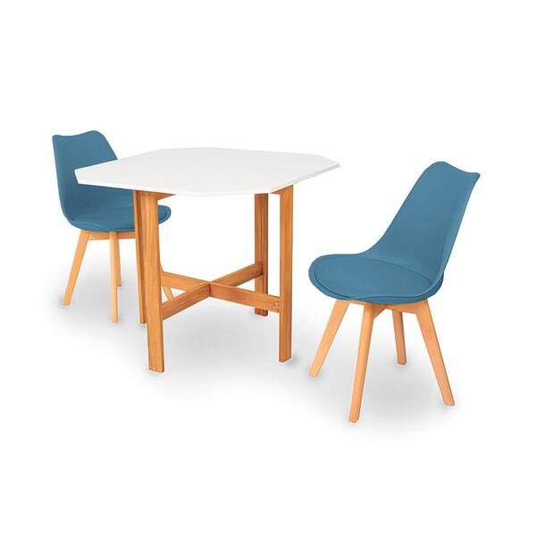 Conjunto Mesa Aparador Branca + 2 Cadeiras Leda - Turquesa