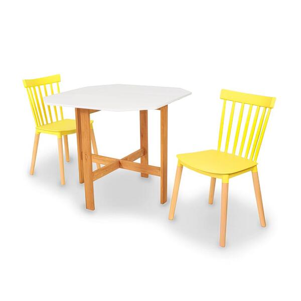 Conjunto Mesa Aparador Branca + 2 Cadeiras Windsor - Amarela