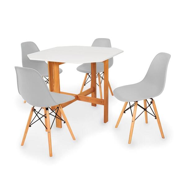 Conjunto Mesa Aparador Branca + 4 Cadeiras Eiffel - Cinza