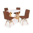 Conjunto Mesa Aparador Branca + 4 Cadeiras Gomos - Marrom