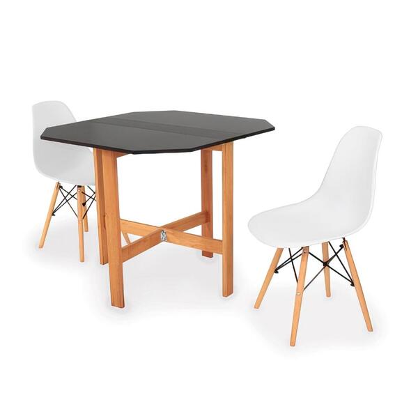 Conjunto Mesa Aparador Preta + 2 Cadeiras Eiffel - Branca