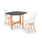 Conjunto Mesa Aparador Preta + 2 Cadeiras Leda - Branca