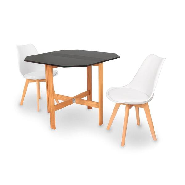 Conjunto Mesa Aparador Preta + 2 Cadeiras Leda - Branca