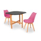 Conjunto Mesa Aparador Preta + 2 Cadeiras Leda - Rosa