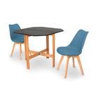 Conjunto Mesa Aparador Preta + 2 Cadeiras Leda - Turquesa