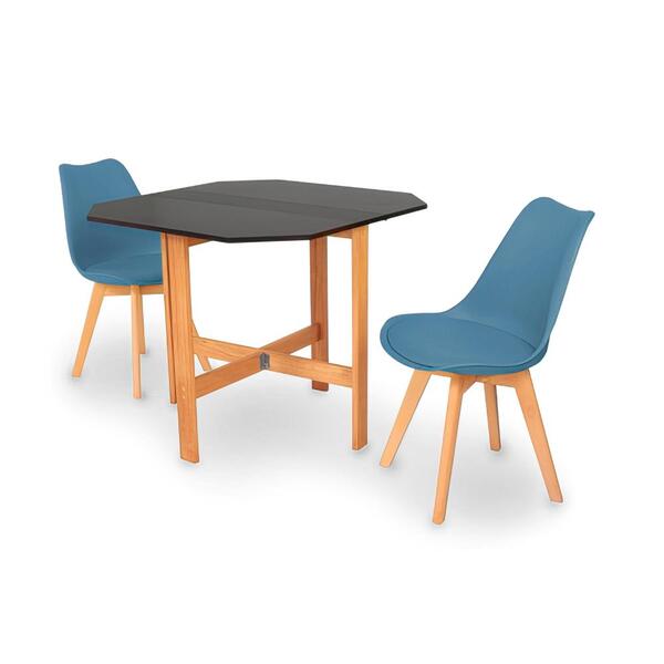 Conjunto Mesa Aparador Preta + 2 Cadeiras Leda - Turquesa