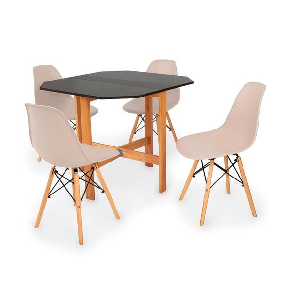 Conjunto Mesa Aparador Preta + 4 Cadeiras Eiffel - Nude