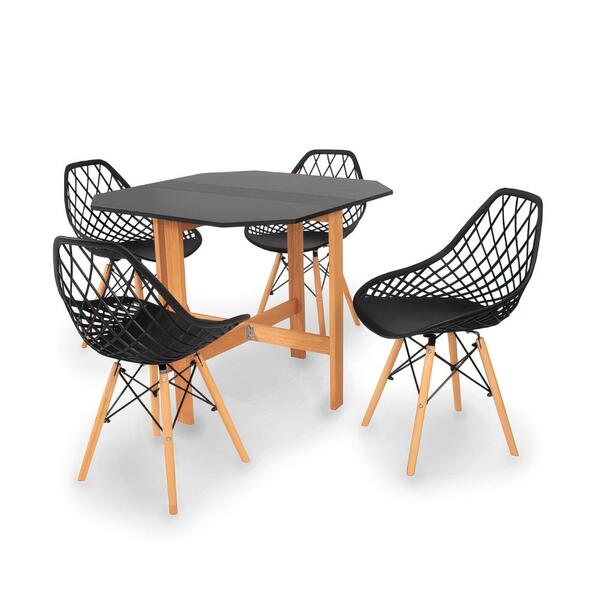 Conjunto Mesa Aparador Preta + 4 Cadeiras Vision - Preta