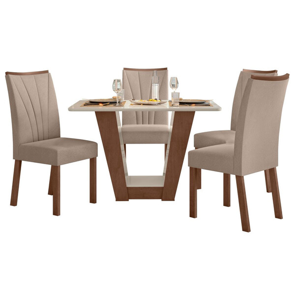 Conjunto Mesa Apogeu 120cm Tampo Mdf/vidro 4 Cadeiras Apogeu