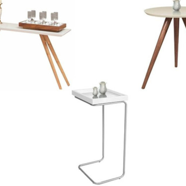 Conjunto Mesa Apoio Aparador E Suporte Braço Sofá  Off White