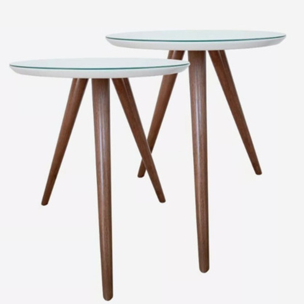 Conjunto Mesa Apoio Lateral Vidro Laqueado  Par