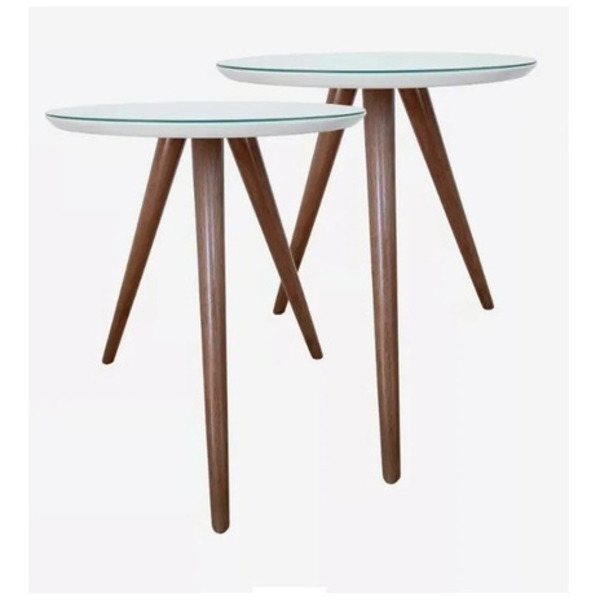 Conjunto Mesa Apoio Lateral Vidro Laqueado  Par