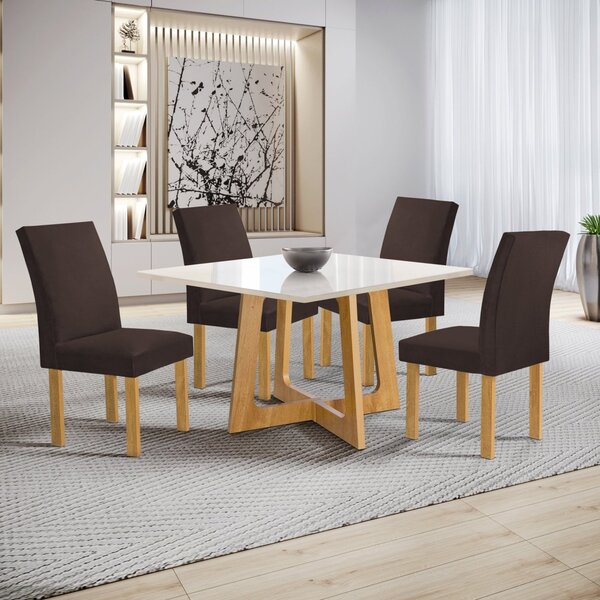 Conjunto Mesa Arizona 100cm Com 4 Cadeiras Canela Tampo Slim