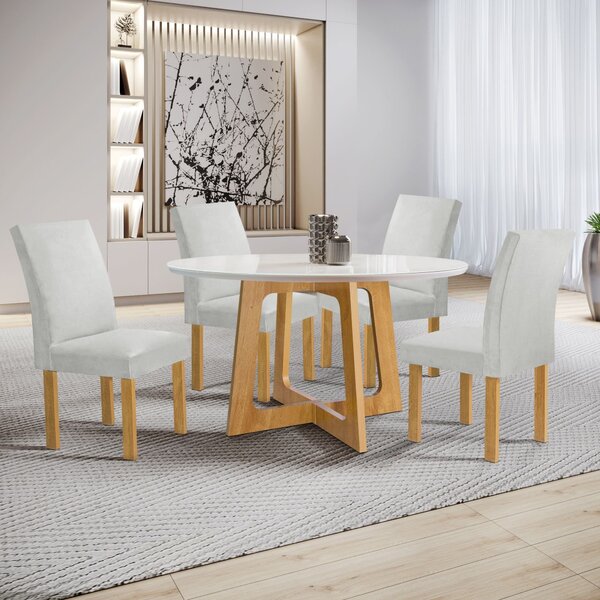 Conjunto Mesa Arizona 120cm Com 4 Cadeiras Canela Tampo Redon