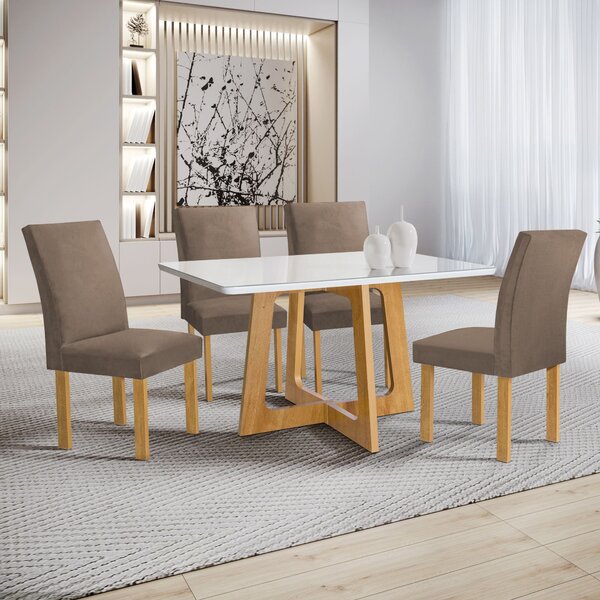 Conjunto Mesa Arizona 120cm Com 4 Cadeiras Canela Tampo Smart