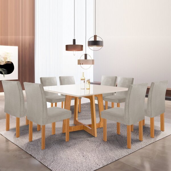 Conjunto Mesa Arizona 135cm Com 8 Cadeiras Canela Tampo Slim