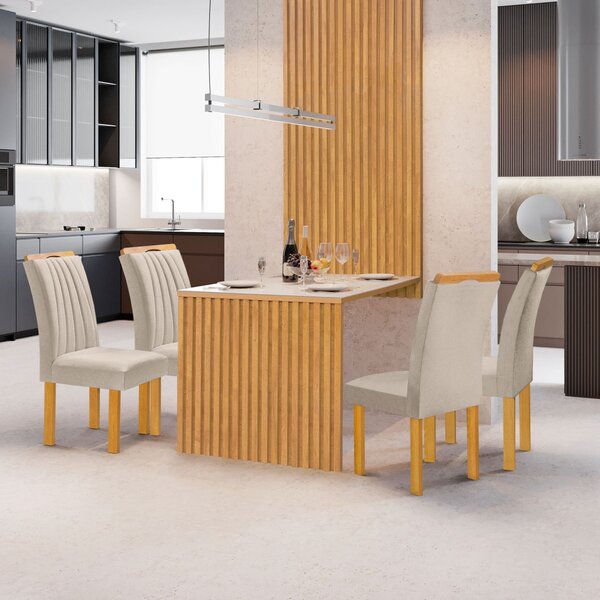 Conjunto Mesa Bella Ripada 120cm Com 4 Cadeiras Arizona Tampo