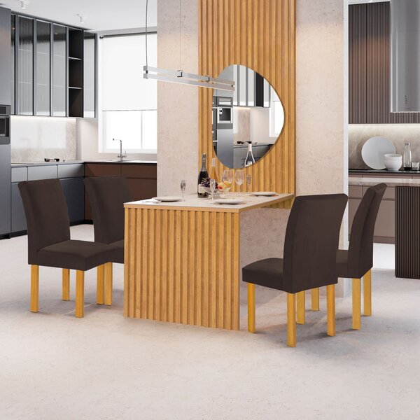 Conjunto Mesa Bella Ripada 120cm Com Painel Espelhado Tampo B