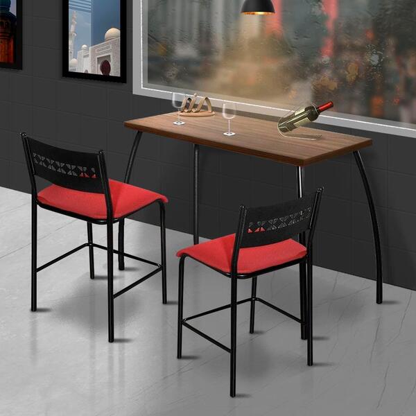 Conjunto Mesa Bistro Aço Nobre Fit Flora Assento Vermelho