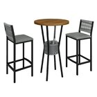 Conjunto Mesa Bistrô Bar Tampo Madeira Maciça Ripado 70cm Com