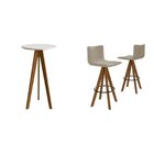 Conjunto Mesa Bistrô Com Tampo Redondo Em Bp Marmore, Pés Mad