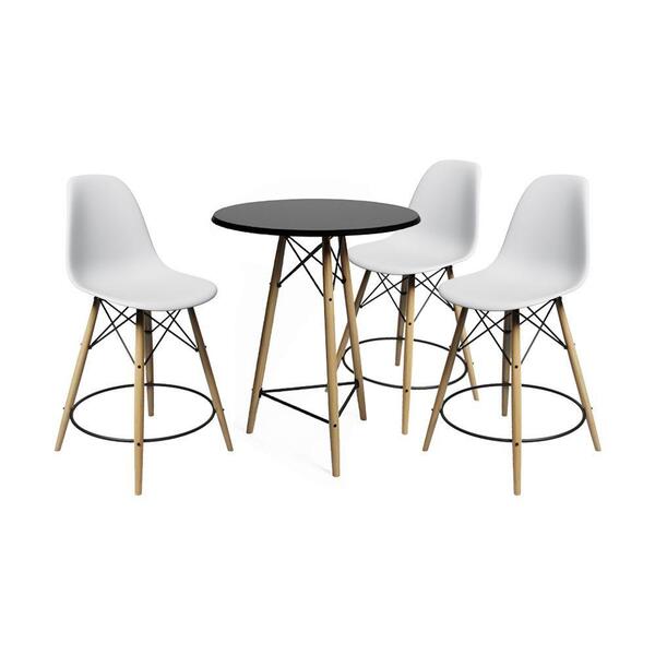 Conjunto Mesa Bistrô Eames Eiffel Preta Com 3 Banquetas Branc