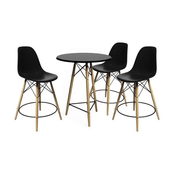 Conjunto Mesa Bistrô Eames Eiffel Preta Com 3 Banquetas Preta