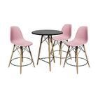 Conjunto Mesa Bistrô Eames Eiffel Preta Com 3 Banquetas Rosas