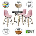 Conjunto Mesa Bistrô Eames Eiffel Preta Com 3 Banquetas Rosas