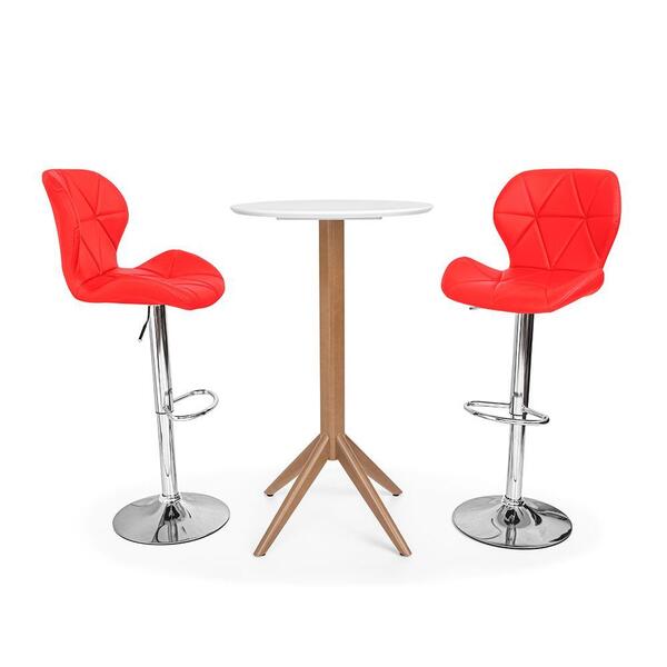 Conjunto Mesa Bistrô Geovana 60cm Branca Com 2 Banquetas Slim