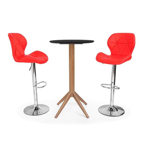 Conjunto Mesa Bistrô Geovana 60cm Preta Com 2 Banquetas Slim